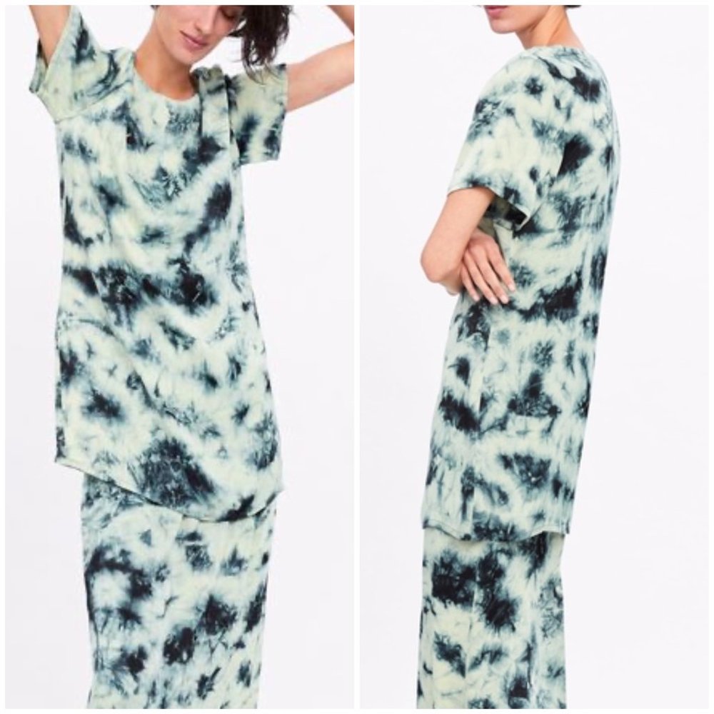 NWT ZARA The Batik Top Tie Dye Short Sleeve Tunic Mini Dress Women's Size S